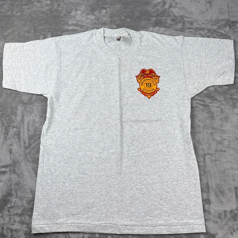 Collectible Vintage Fruit of the Loom Fire Department T-Shirt L Grey