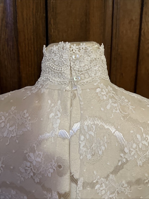 Vintage Jessica McClintock Cream High Collar Dress sz 6 1980s 1990s Made In USA gallery