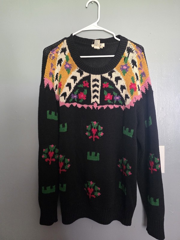 de rotchild Men’s Crewneck Pullover Knit Sweater Geometric Black Multi M