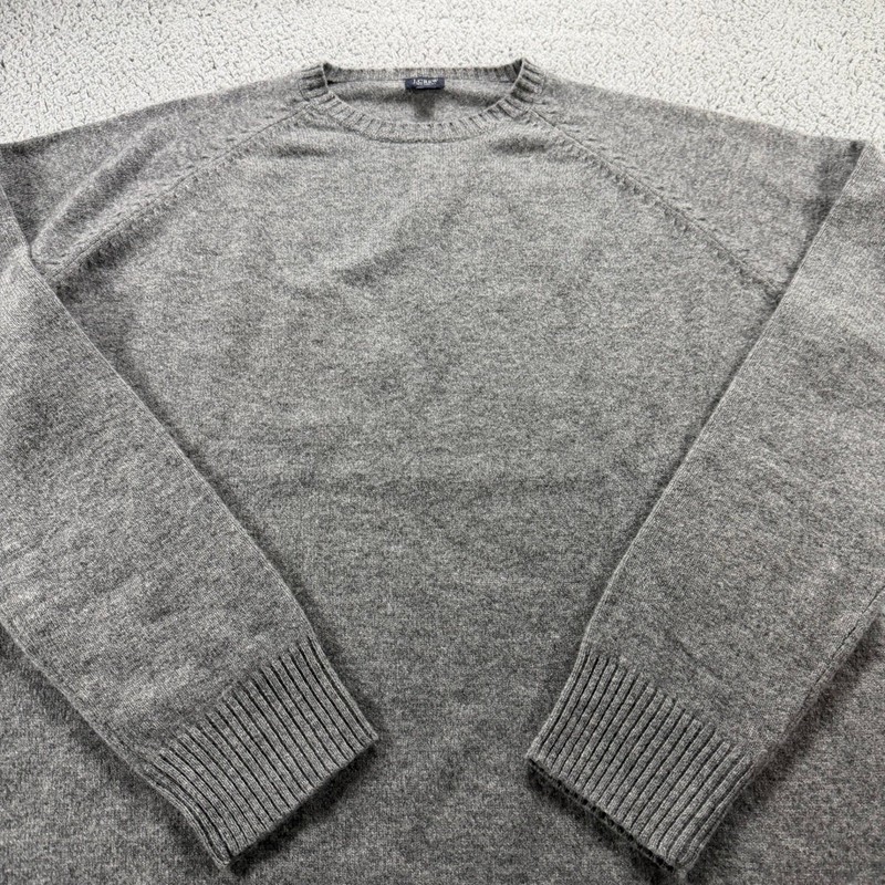 J.Crew Mens 100% Lambswool Crewneck Sweater Grey XL 98323 Raglan Knit