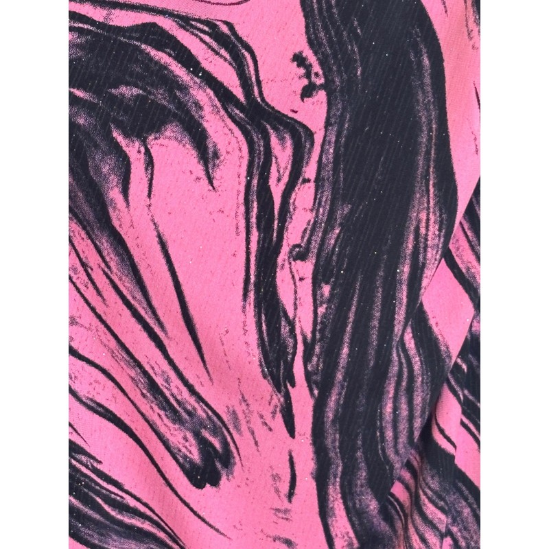 Janine Pink Black Marble Swirl Asymmetric Ruffle Cowl Neck Midi Dress Small Y2K gallery