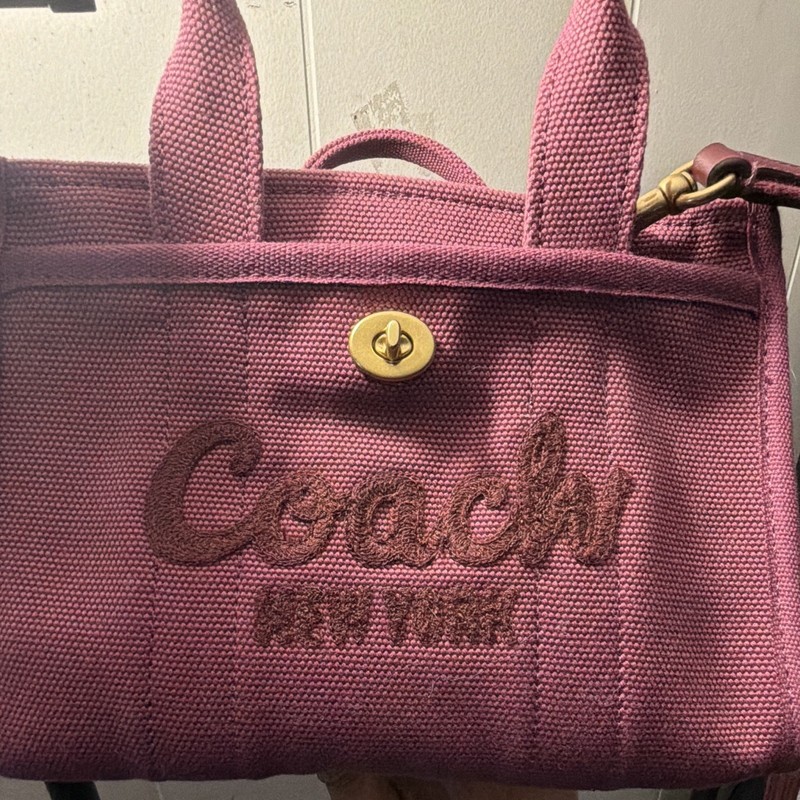 Coach Pink Mini Tote Bag Logo Turn Lock Zip Lined Inner Pockets Detachable Strap