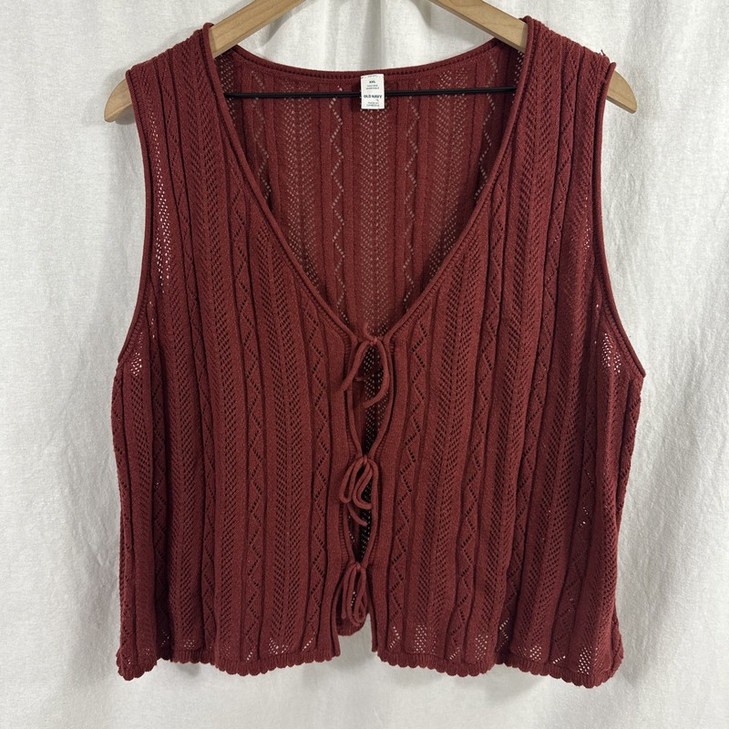 Old Navy Rust Maroon Tie Front Sleeveless Knit Sweater Vest Womens Size XXL