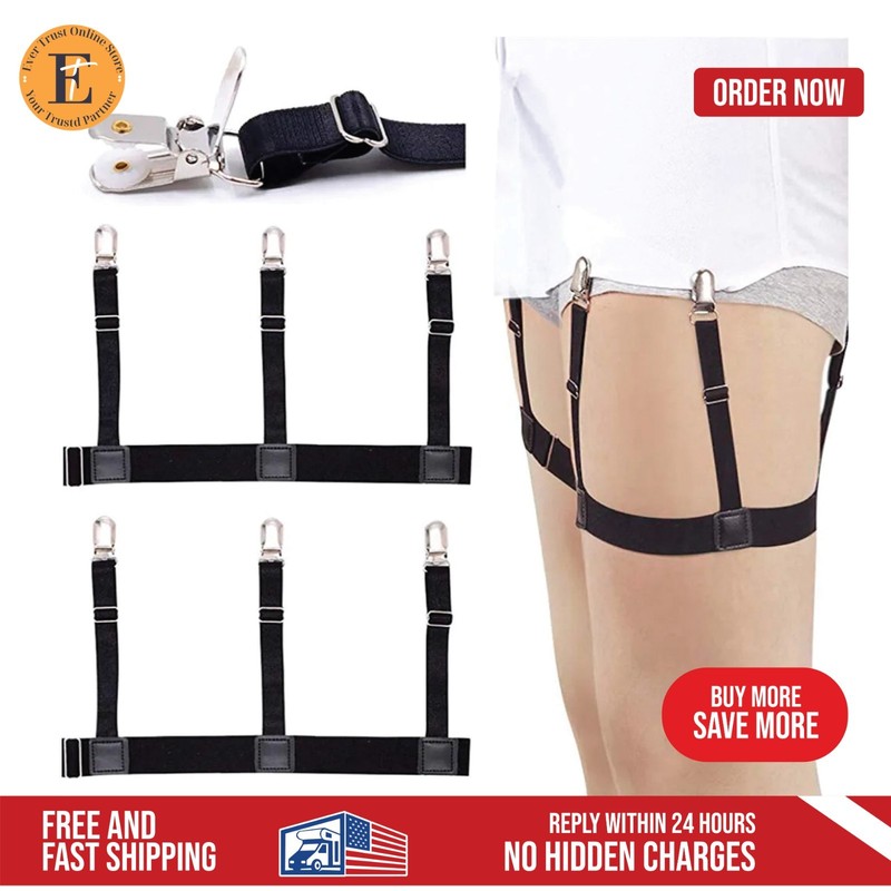2PCS Men Hidden Shirt Stays Holder Garters Non Slip Belt Elastic Locking Clamps