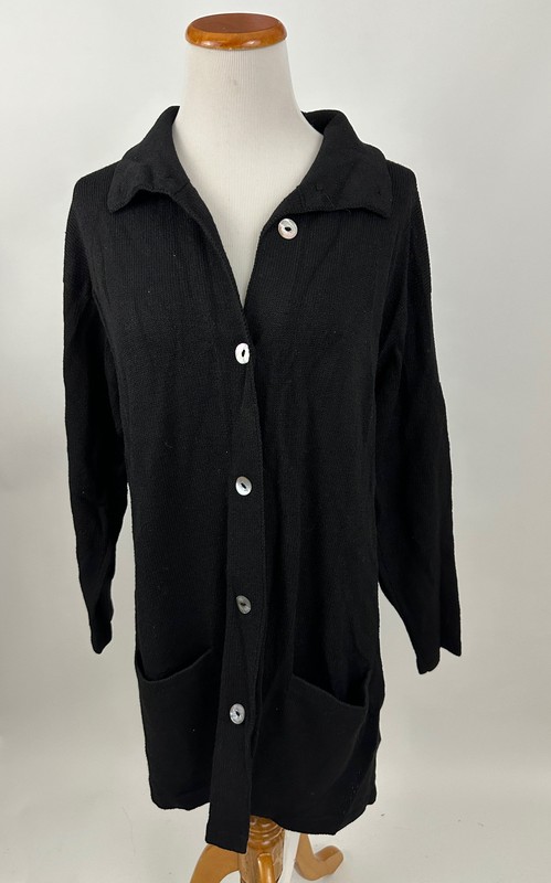 HELEN HSU black long knit sweater jacket L