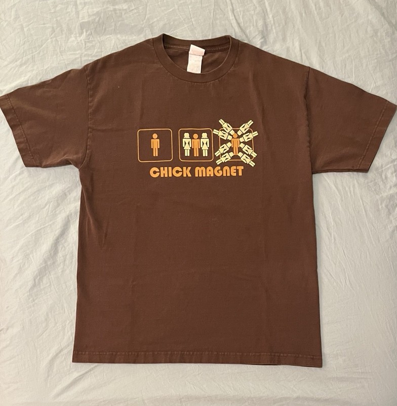 Vintage CHICK MAGNET Shirt Mens Large Black Classic 90s Y2K Humor Novelty 2000s