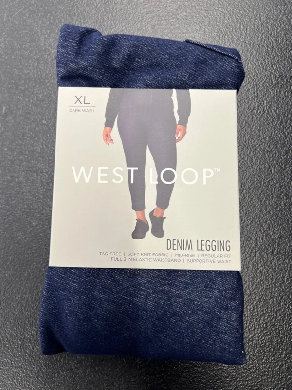 XL West Loop Denim Leggings Mid Rise Dark Wash Tag Free Soft Knit Fabric