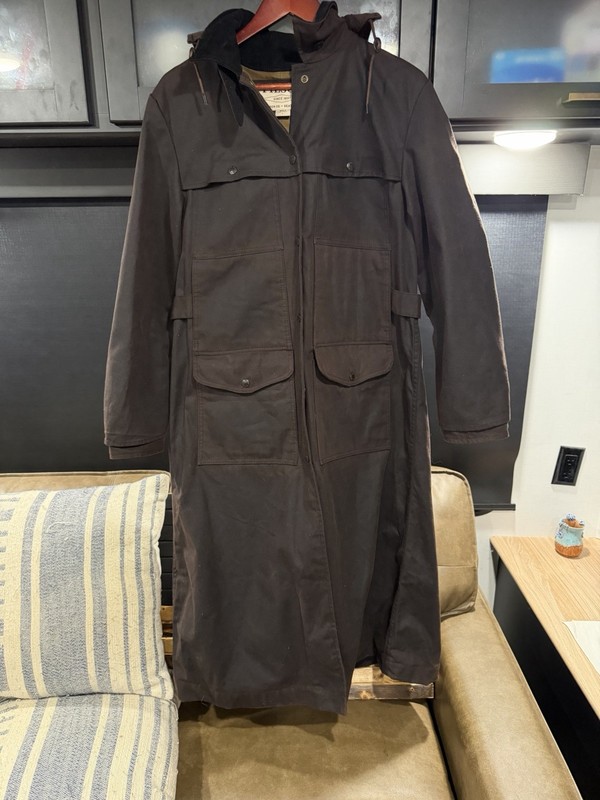 Filson Brown Waxed Cotton Duster w/ Hood Made in USA Men’s Size L RARE!