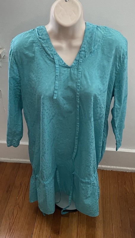 Termit Sky Blue Women’s Tunic size L Hooded Textured Cotton Adjustable Waist