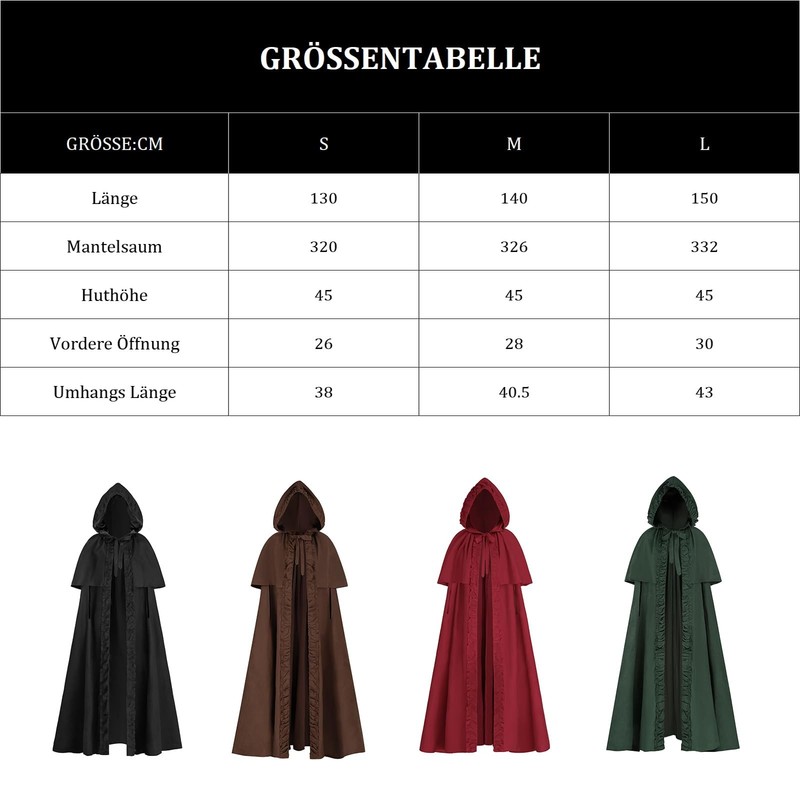 Medieval Cloak Women's Hooded Coat with Cuff Plain Trench Coat R... gallery