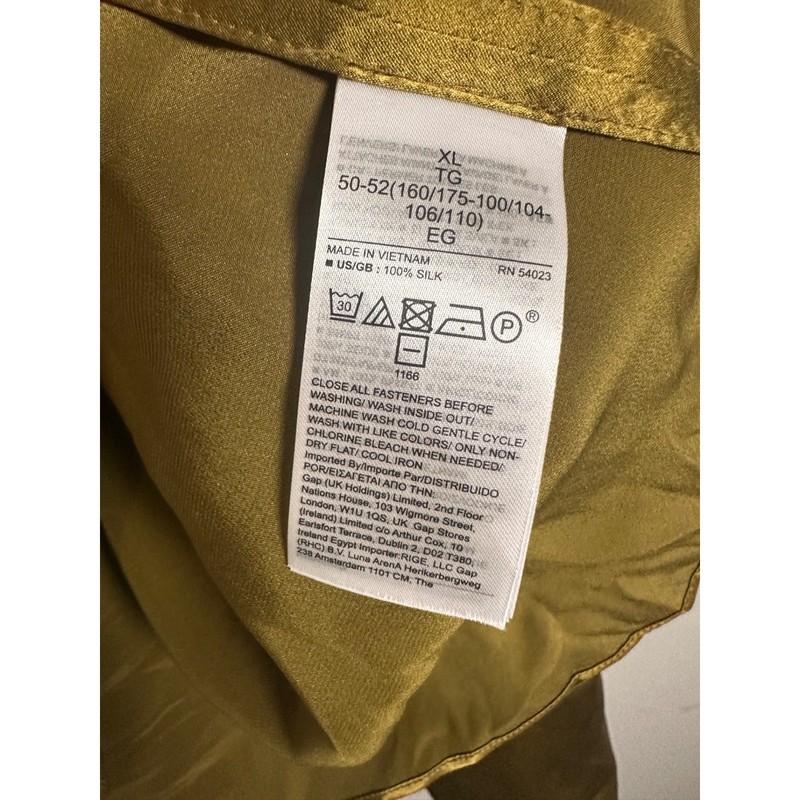 Banana Republic 100% Silk Charmeuse Resort Shirt Golden Olive Bronze XL 746044 gallery