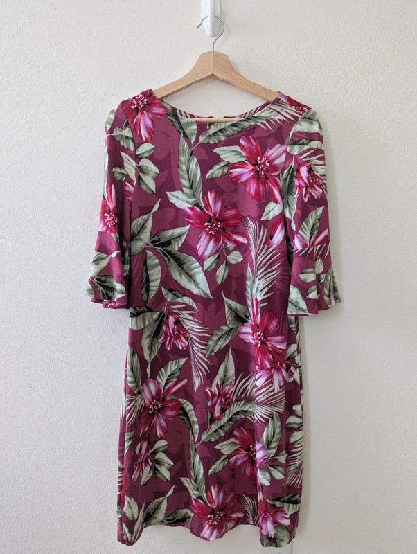 Tommy Bahama S Tropical Floral Dress Tencel Modal Pink Bell Sleeve Stretch Shift