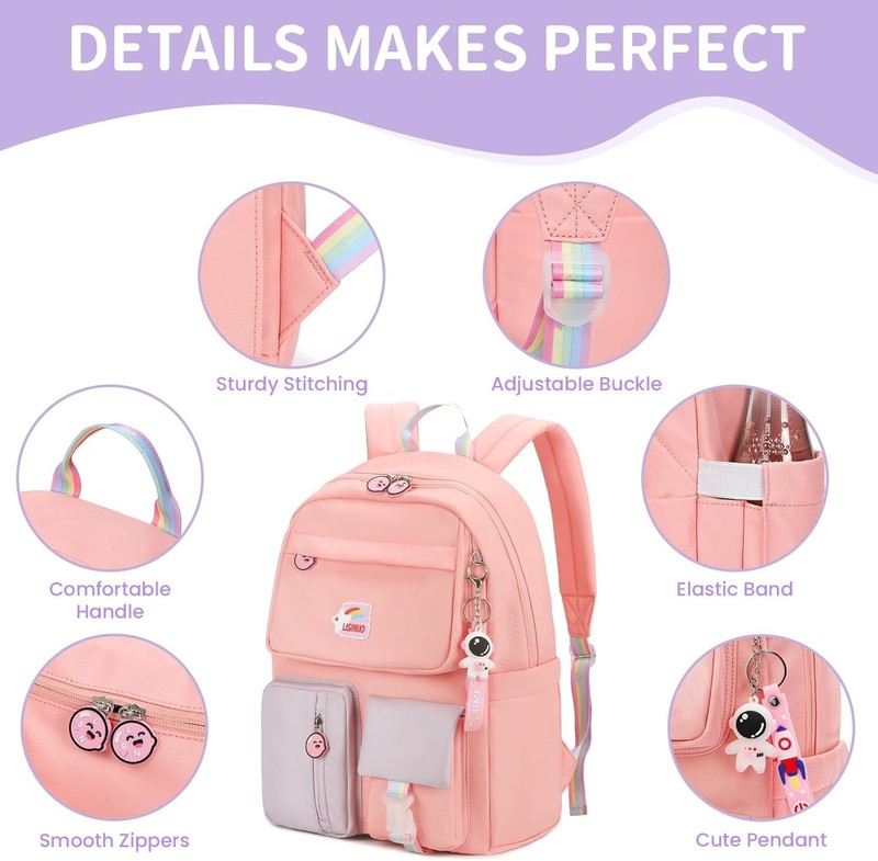Kids Girls Backpack Back to School 17in Large and Durable Cute Pink gallery