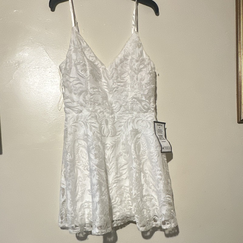 Speechless Womens 11 White Floral Lace Embroidered V-Neck Strappy Short Dress
