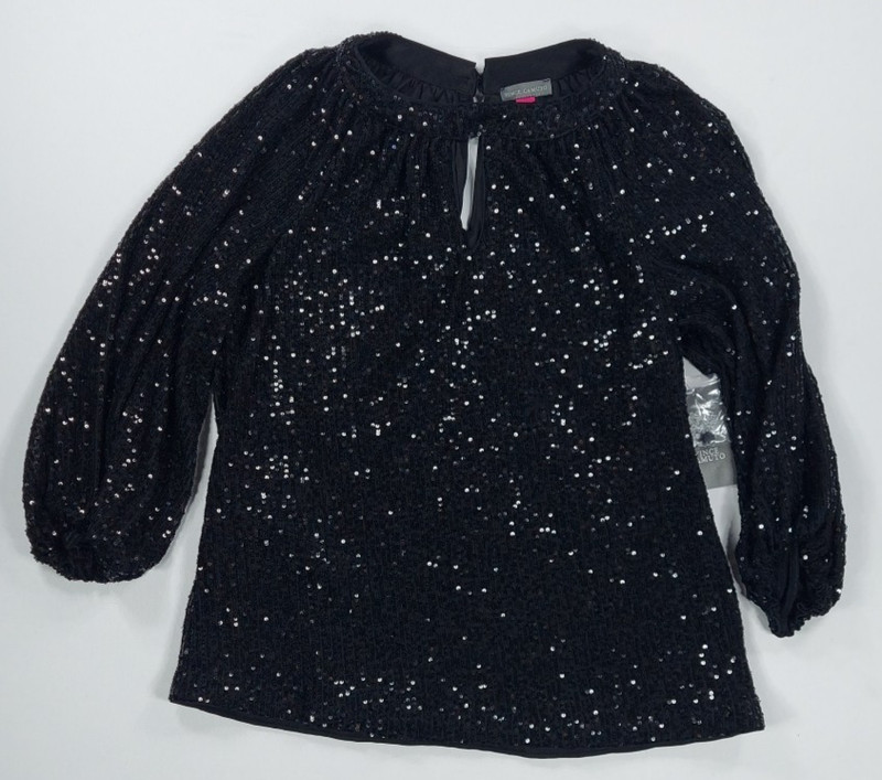 Vince Camuto Women’s XS Black 3/4 Reglan Sequin Blouse Sparkle & Shine