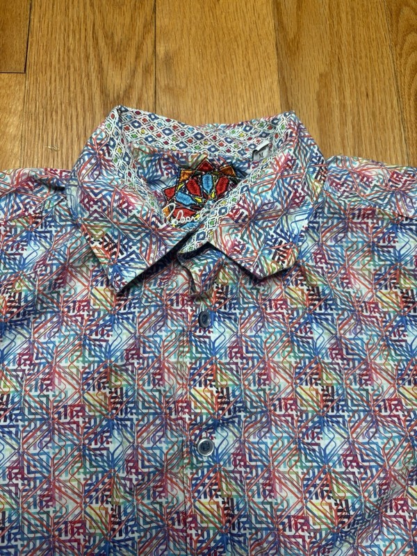 Robert Graham Shirt Mens Medium Multicolor Geometric 100% Cotton Short Sleeve