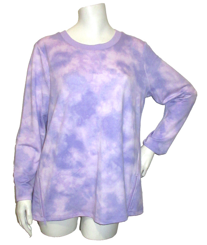 Susan Graver M Petite PM Knit Top Sweatshirt French Terry Lavender Side Zippers