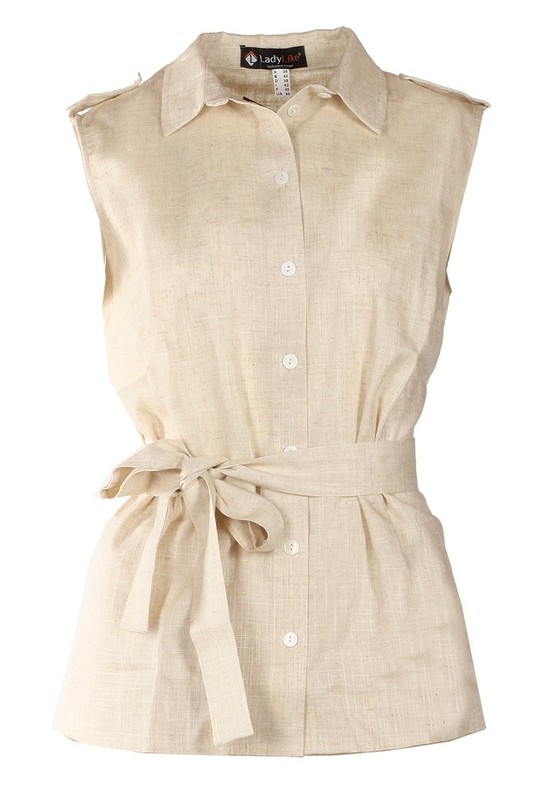Beige sleeveless linen blouse Size 4, 8 US Fashionable NEW High Quality