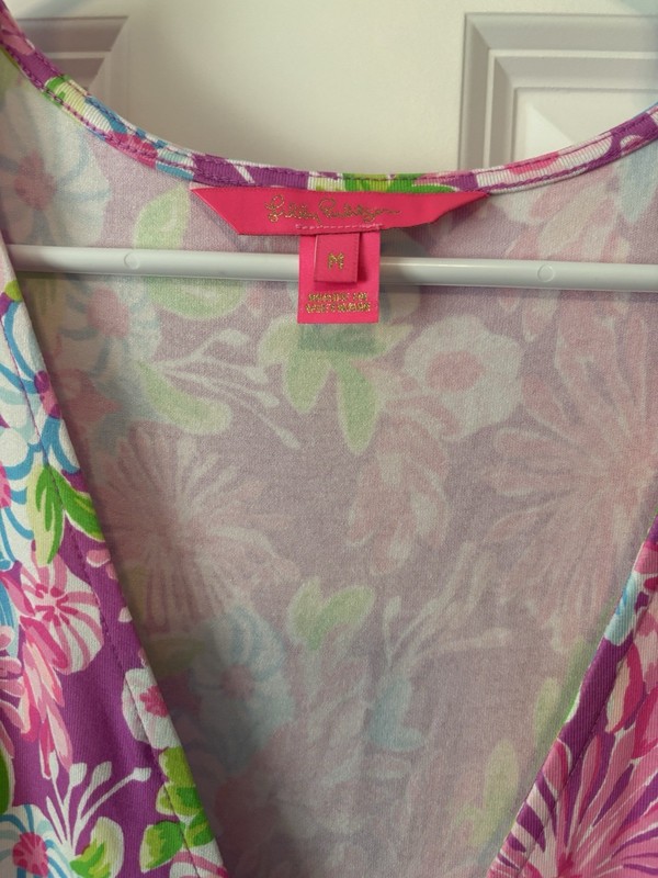 Lilly Pulitzer Anchorage Faux Wrap Midi Dress Amethyst Mom’s the Word Size M EUC gallery