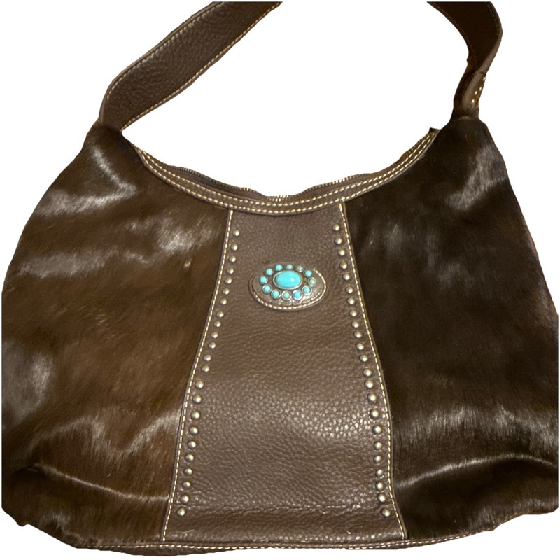Handbag Trinity Ranch Brown Shoulder Bag Zip Closure Studded Zipper Silver Hard