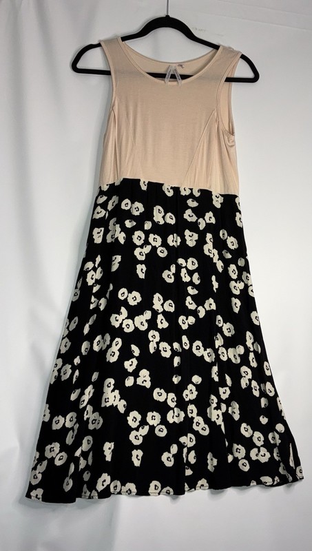 Seraphine Beige Tank Black Sz 4 Floral Print Sleeveless ALine Maxi Dress Cotton