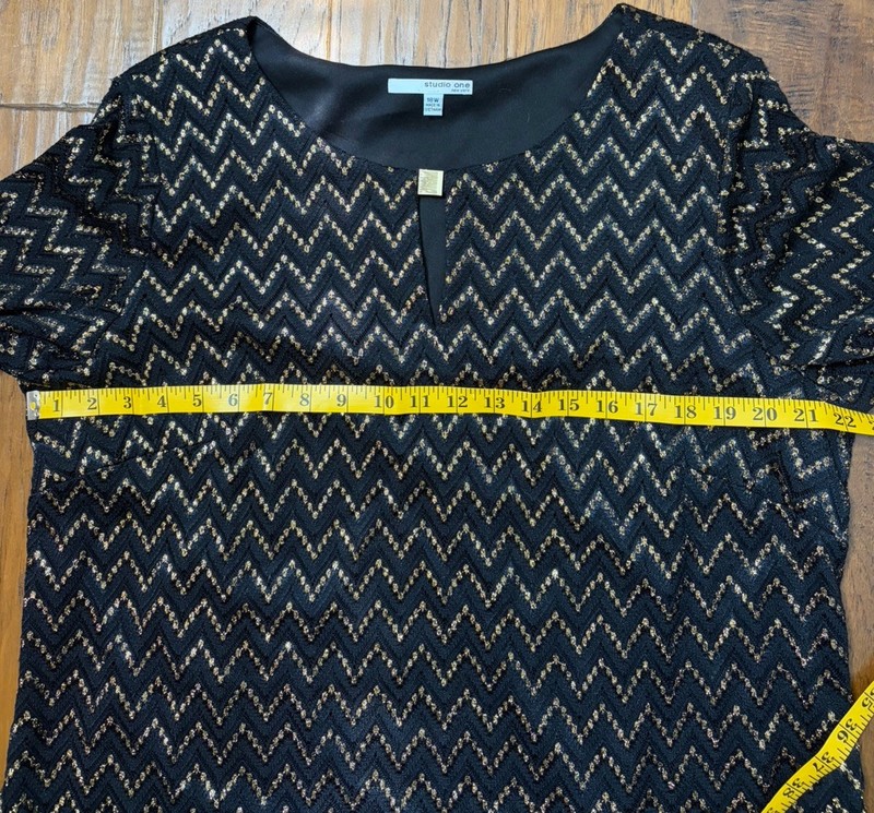 Black Gold Mini Chevron Subtle Classy Shift Dress Studio 1 Womens Size 18W EUC! gallery
