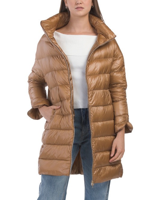 HERNO Womens 50 NWT Donna Half Coat Down High Insulation Loose Perfect Tan NICE!