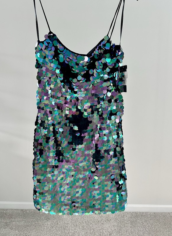 City Studio S Iridescent Sequin Mini Slip Dress V-Neck Strappy Lined Party