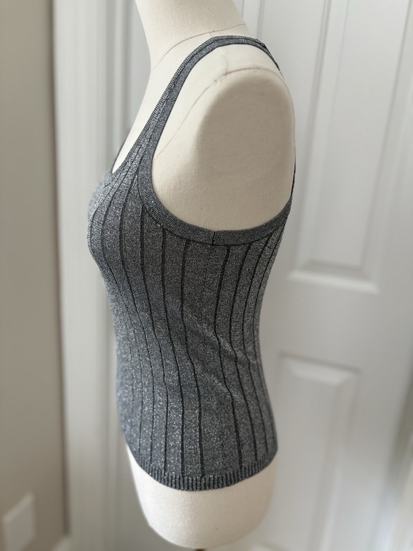 NWOT Zara Metallic Gray Ribbed Sleeveless Scoop Neck Tank Top. Silver Grey. XS gallery