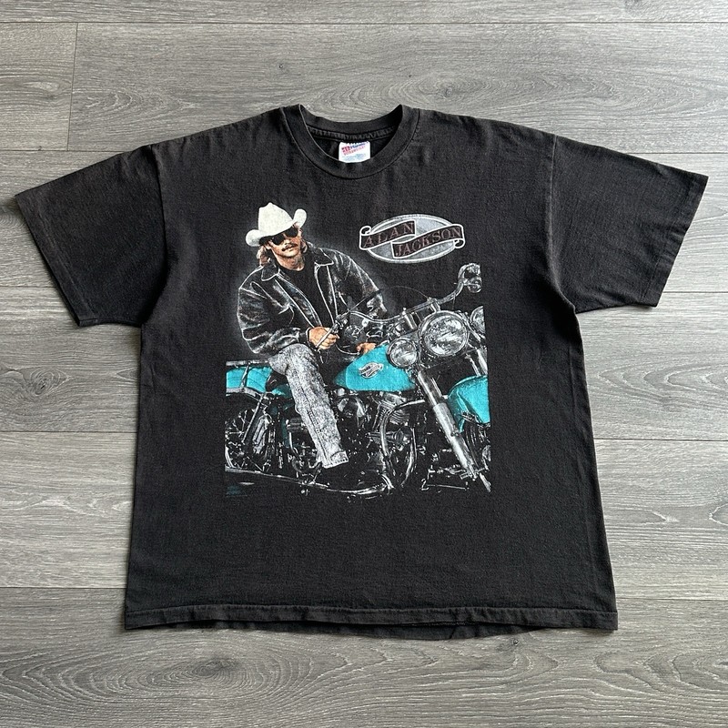 Vintage 90s Alan Jackson Biker T-Shirt Men’s XL Harley Davidson Made In USA