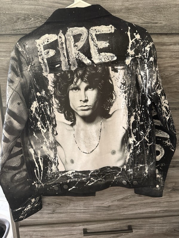 THE DOORS Rare Loyalty Trust black/White Paint Splatter Graphic Trucker Jacket