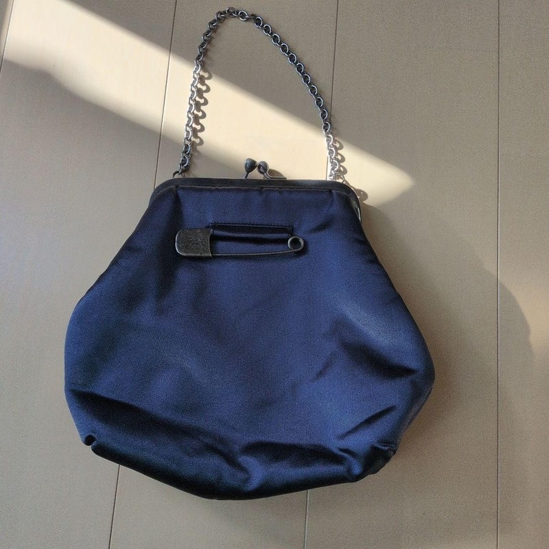 Sissi Rossi Evening Bag Chain Handbag Purse Nylon Navy USED Good Condition Japan