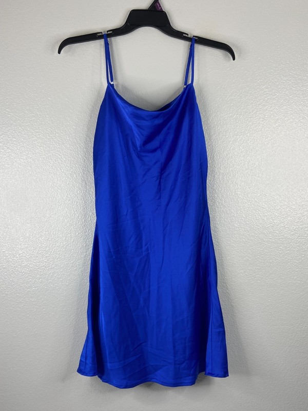 L love Women Medium Blue Satin Slip Mini Dress Spaghetti Strap Party