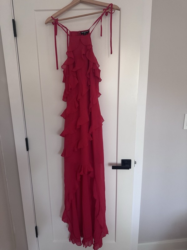 PrettyLittleThing Tall Red Ruffle Midi Dress UK 8 US 4 NWT