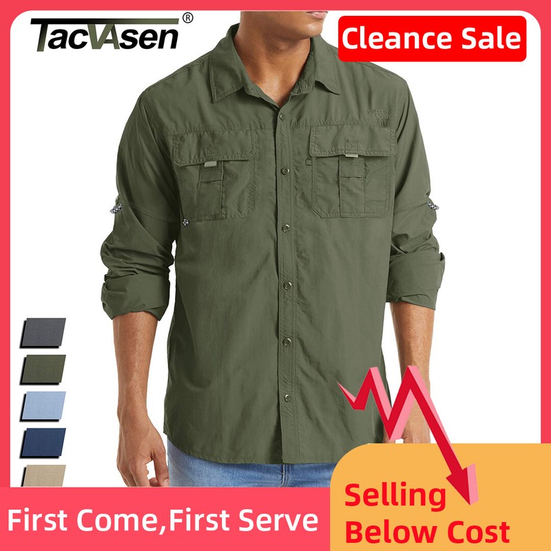 Men’s Outdoor Hiking Shirt UPF50+ Sun Protection Long Sleeve Quick Dry Work Tops