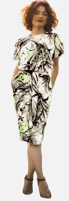 Vintage Silk Charmeuse Dress Size Small Botanical Print Short Sleeve Bck Zip EUC gallery