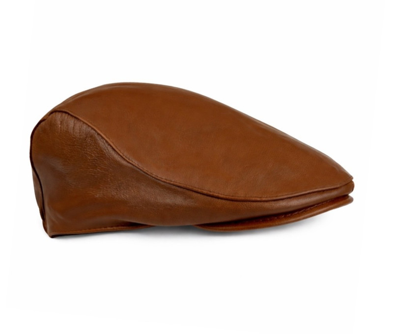 Vintage Cognac Brown Genuine Leather Newsboy Cap Ivy Flat Cabbie Hat