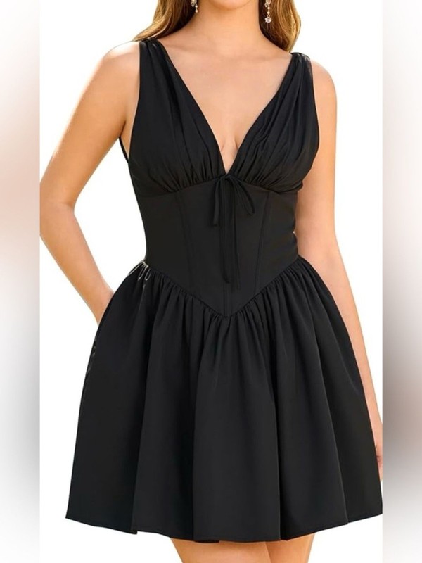 Blashe Black Corset Mini Dress Womens Medium Plunge Fit Flare