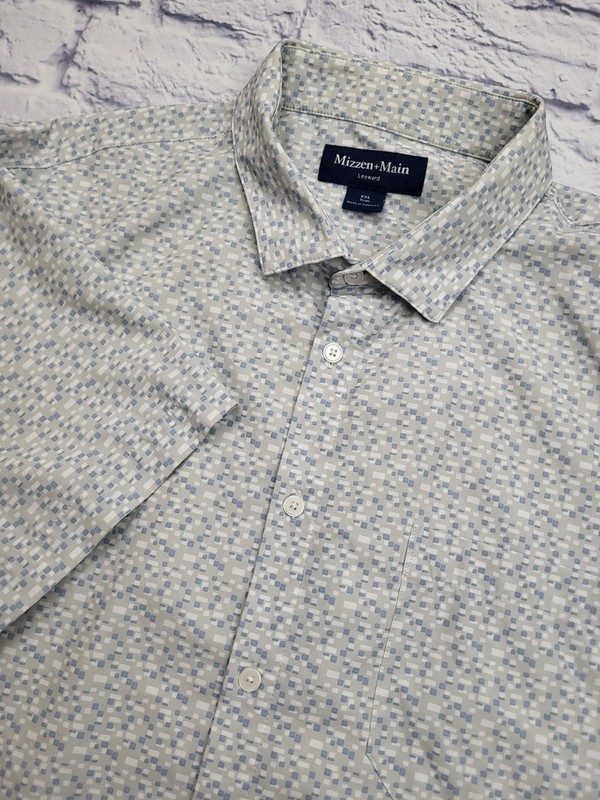 Mizzen Main Leeward Trim Button Shirt Gray Blue Short Sleeve Men 2XL