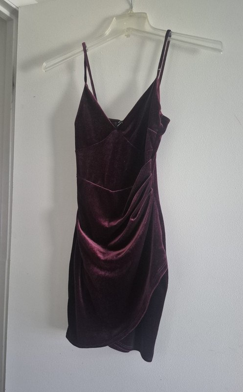 Windsor S Purple Velvet V-Neck Ruched Strappy Mini Slip Bodycon Dress Women