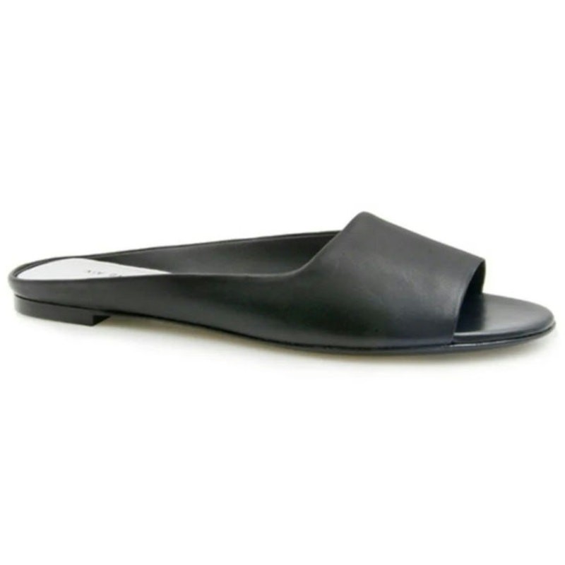 Women Via Spiga Hana Black Leather Slide Sandals 11 Modern Minimalist Casual NEW