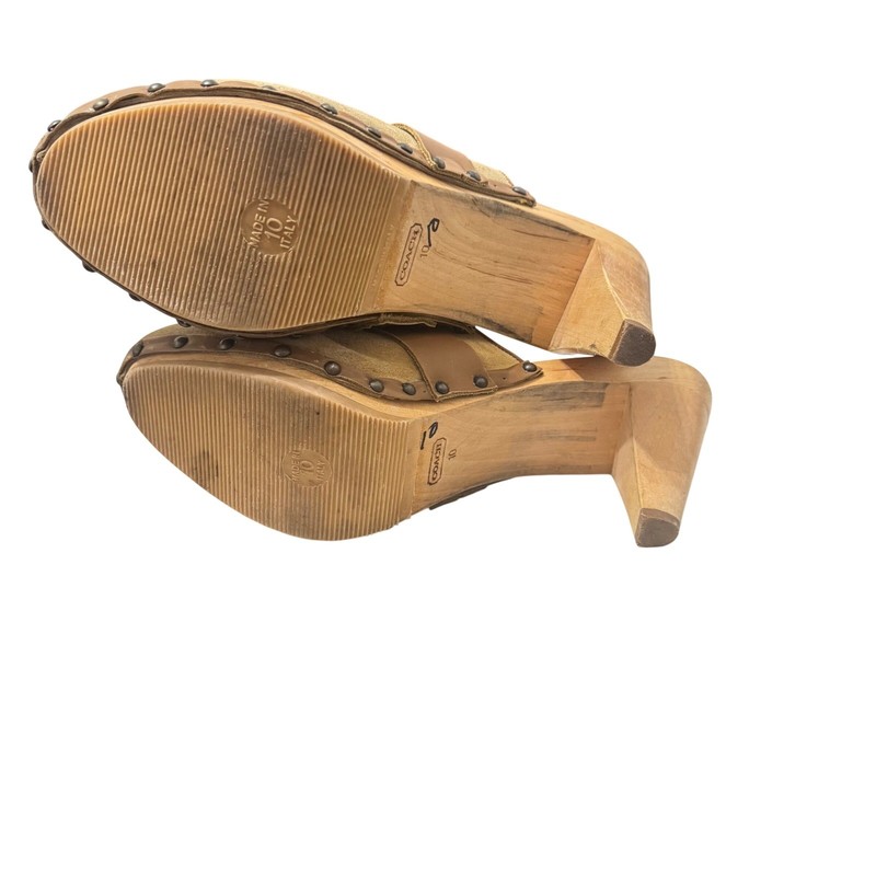 Coach Felicia Suede Wood Mule Clogs Made in Italy Gold Tan Size 10 gallery