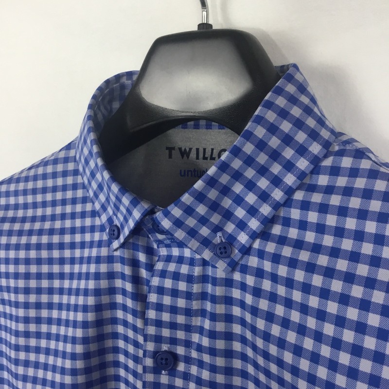 Twillory Untuck(able) Mens Performance Shirt M Blue Gray Gingham Coolmax Preppy
