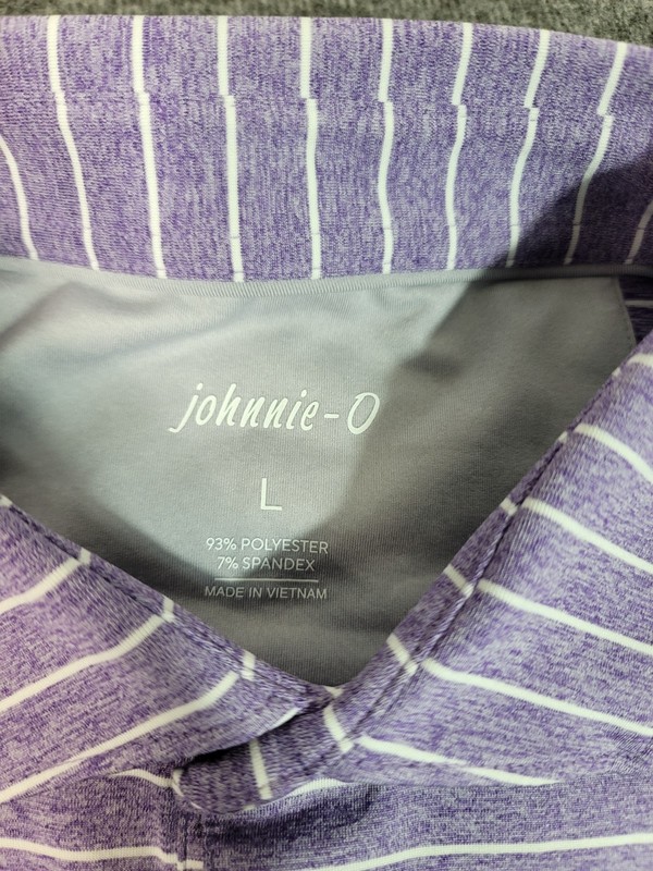 Johnnie-O Newton Mens Golf Polo Shirt Size L Purple Striped JMPO4190 HSU Logo gallery