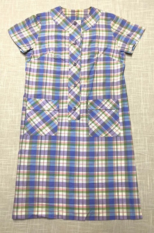 Vintage Dress 60s Mod Go Go Mini Skirt Plaid Pastel Shift Iridescent Buttons