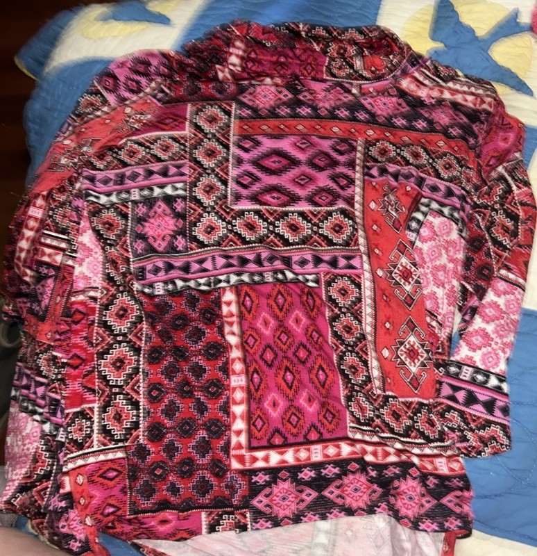 Ruby Rd. Womans Sz 1X Blouse Red Pink 3/4 Sleeve Knit Cowl Neck Must Have II gallery