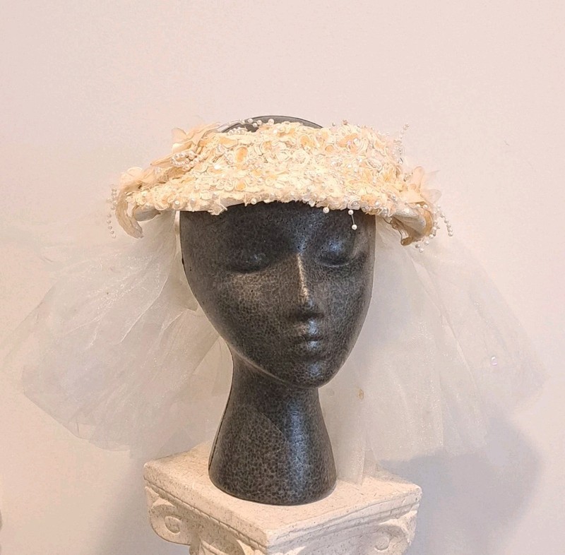 Vintage Structured Bridal Tiara Headdress 3D Organza /Faux Pearl Accents
