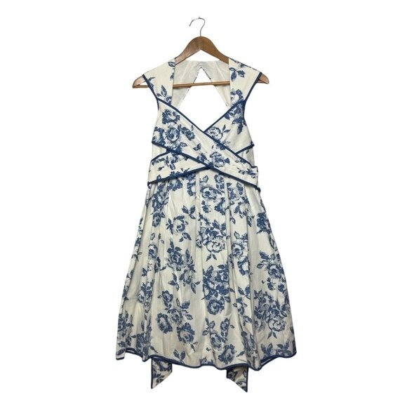 Jessica Simpson‎ Retro Blue White Floral Tie Back Dress Size 4