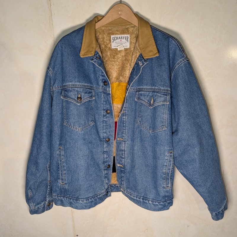 Vtg 1990s Schaefer Outfitter Denim Jacket Blanket Lining Men’s XL Western USA