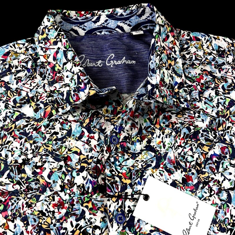 Robert Graham Wild Paisley Artwork Drawing Floral Broken Glass Print Shirt XL